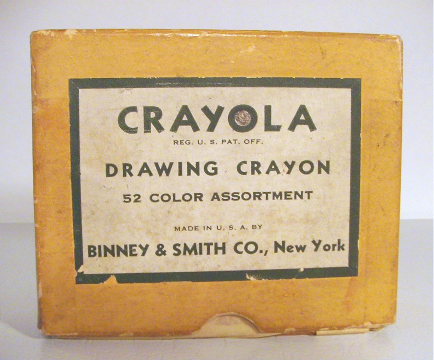 A box of Crayola crayons from around 1940 has the familiar yellow color, but a very basic label.