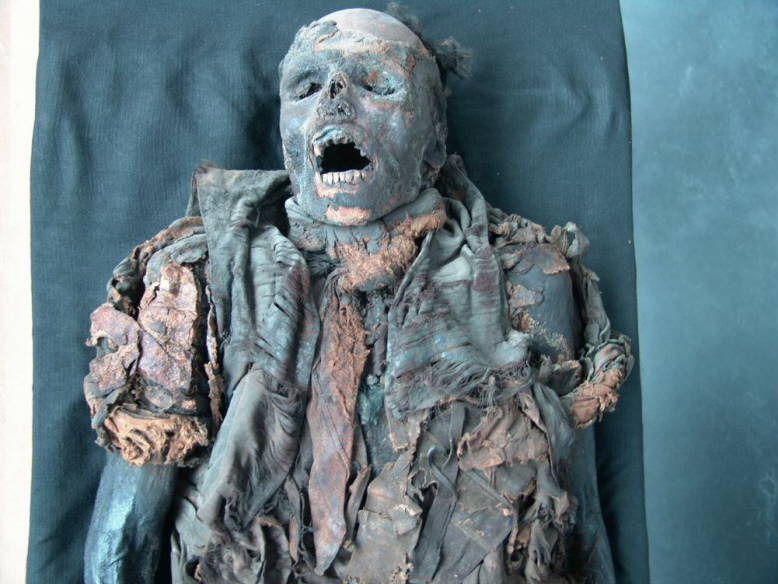 According to Wikipedia, the Chemnitz Tar Mummy is a mummified human body from the 1880s. It's freaky.