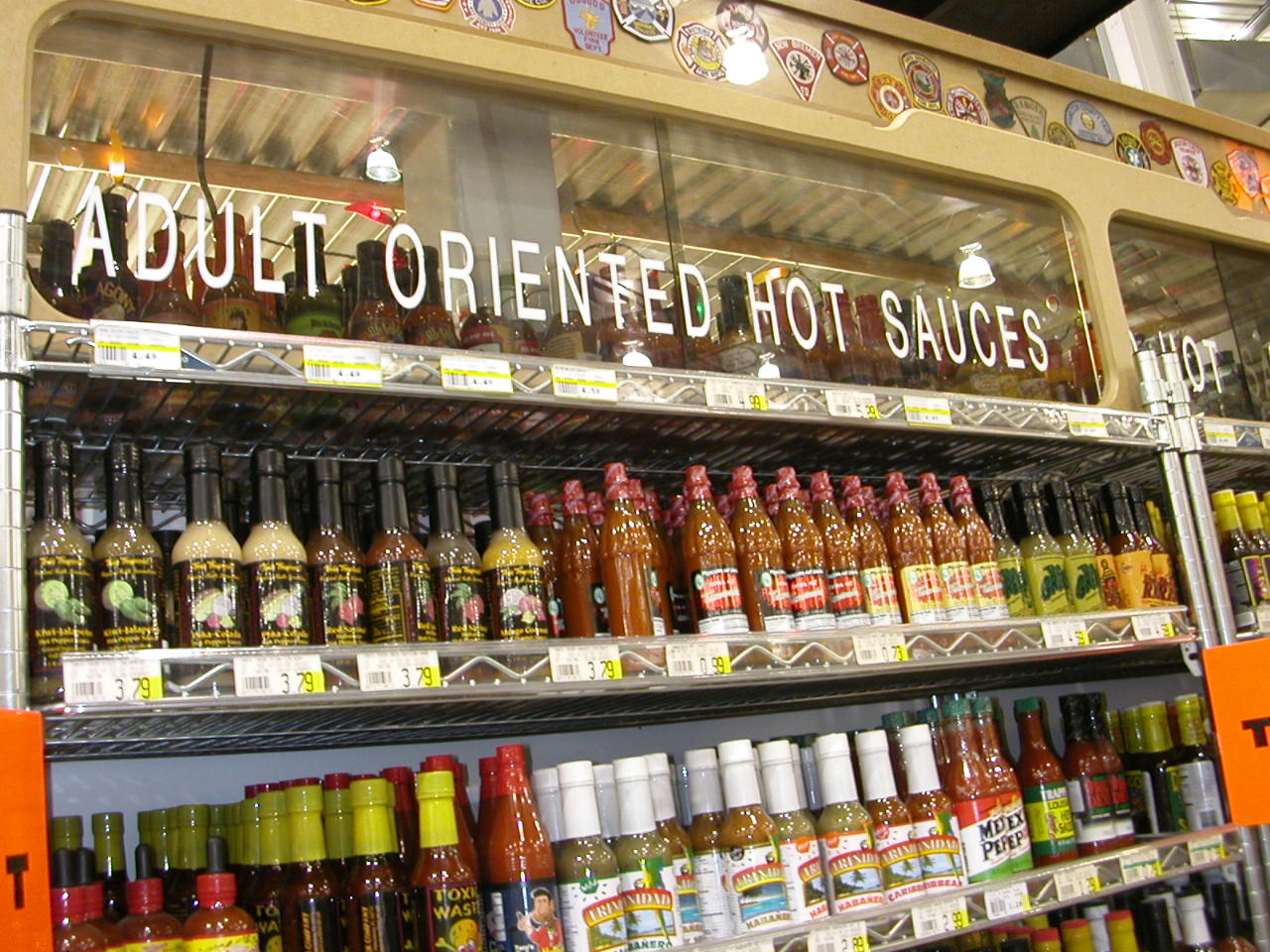shelves of hot sauce